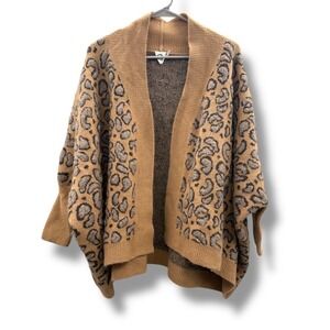 Anthropologie Akemi + Kin Leopard Cardigan One Size Brown Knit‎ Open Front Cozy